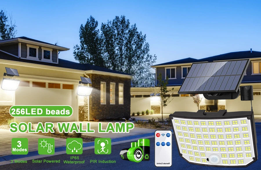 Solar Security Light – 3-Head Motion Sensor with Super Bright 348 LEDs