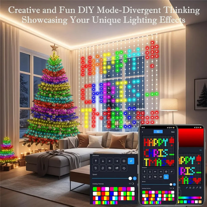 Smart LED Curtain Lights – APP Controlled RGB Fairy String for Christmas Decor