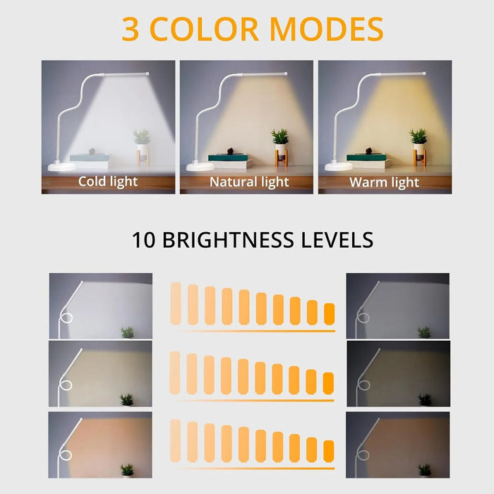 Adjustable LED Desk Lamp – 360° Flexible Gooseneck with 30 Lighting Modes
