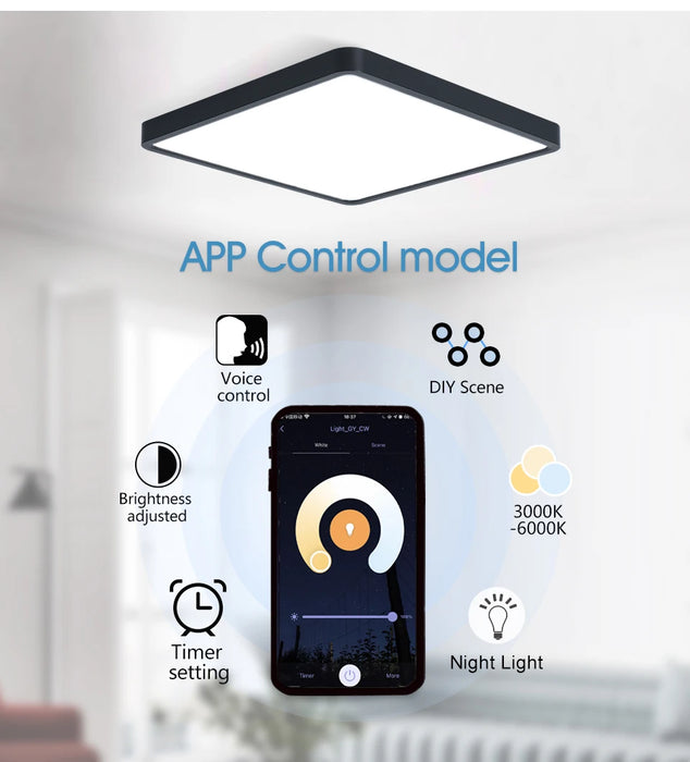 Smart LED Ceiling Light – Wood Grain Design with App & Remote Control