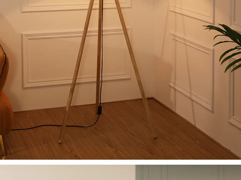 Wooden Tripod Floor Lamp – Mid-Century Modern Design with Foot Switch Control - Samanta Factory
