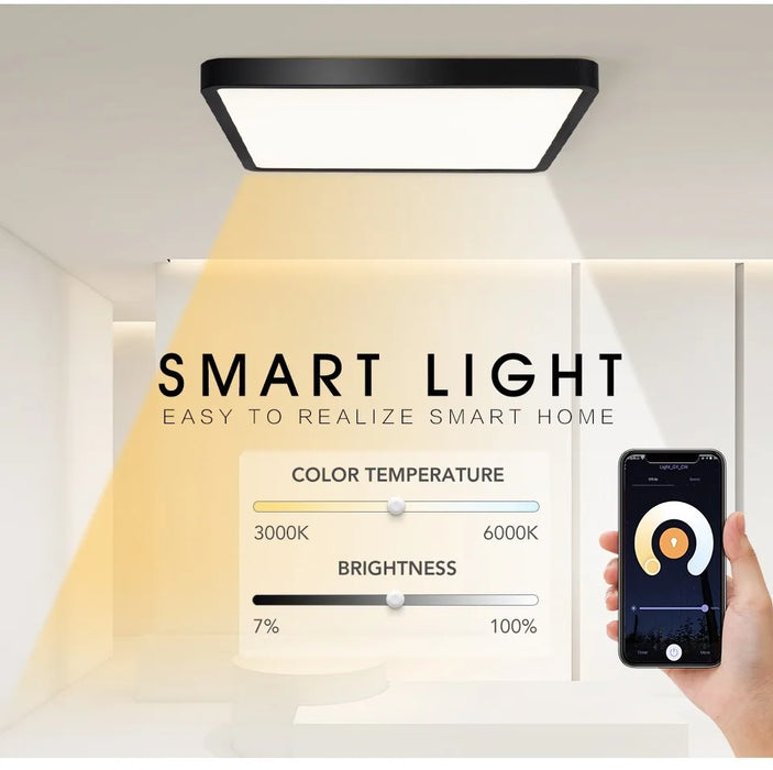 Smart LED Ceiling Light – Wood Grain Design with App & Remote Control