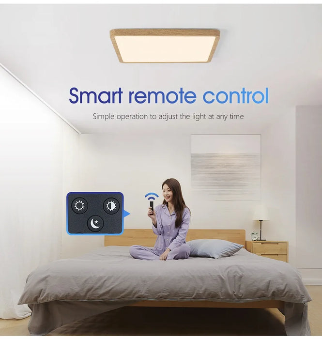 Smart LED Ceiling Light – Wood Grain Design with App & Remote Control
