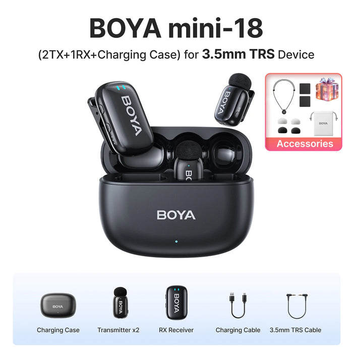 BOYA Mini Wireless Microphone – 2.4GHz Lavalier Mic with Charging Case for iPhone & Android - Samanta Factory
