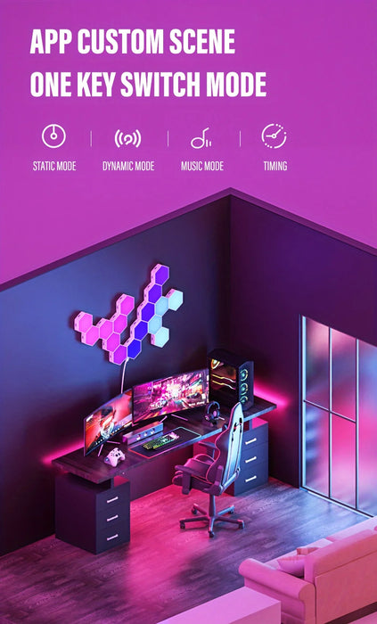 Hexagonal Night Light – DIY Smart LED Wall Panels with App & Music Sync - Samanta Factory
