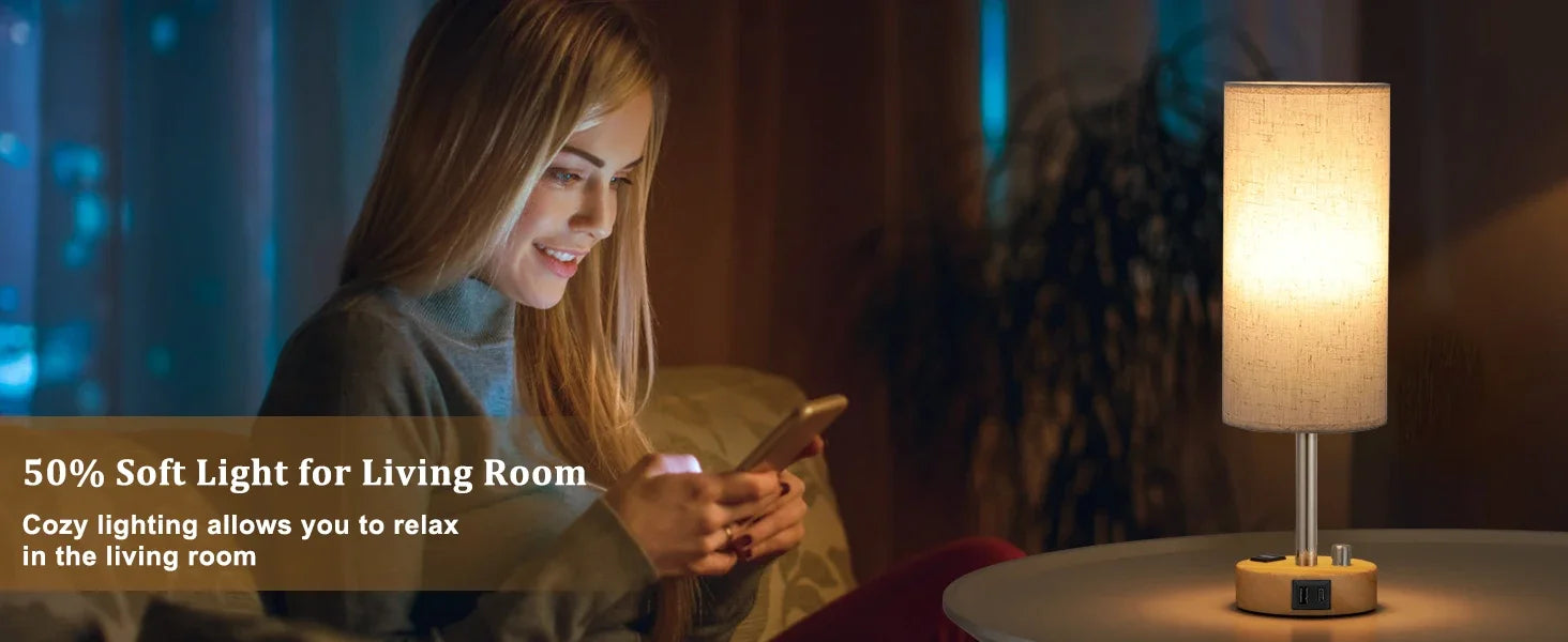 Bedside Table Lamp – Dimmable Lighting with USB-A & USB-C Charging Ports - Samanta Factory