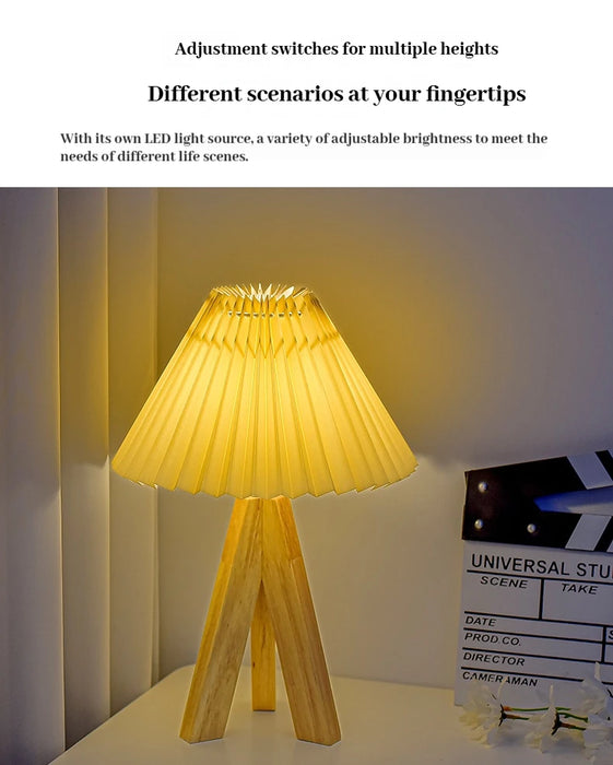 Wooden Tripod Floor Lamp – Hand-Knitted Fabric Shade with E26 Dimmable LED - Samanta Factory