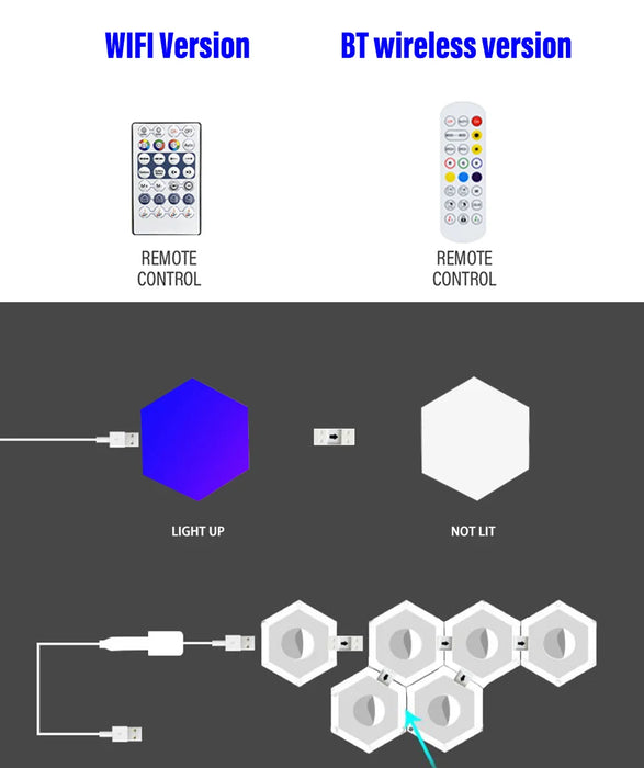 Hexagonal Night Light – DIY Smart LED Wall Panels with App & Music Sync - Samanta Factory