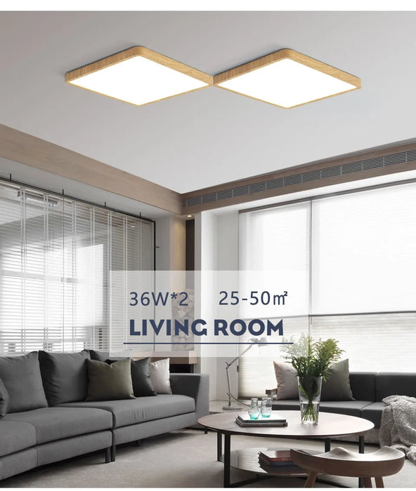 Smart LED Ceiling Light – Wood Grain Design with App & Remote Control