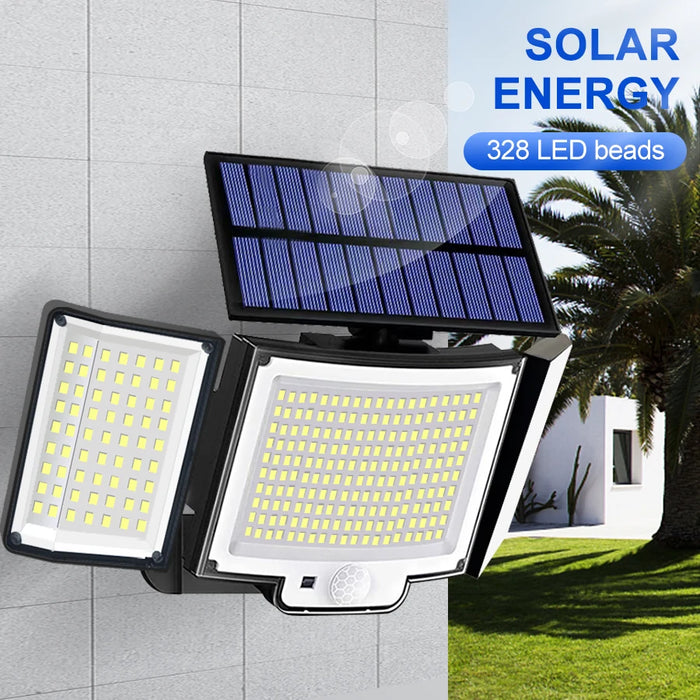 Solar Security Light – 3-Head Motion Sensor with Super Bright 348 LEDs