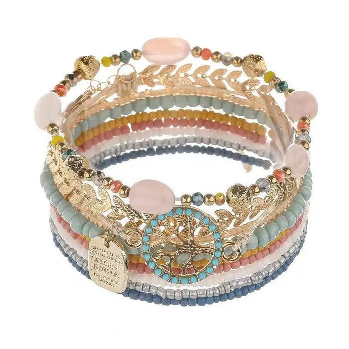 Bohemian Bracelet Set – Stackable Beaded Bangles with Crystals & Pearls for Everyday Wear - Samanta Factory