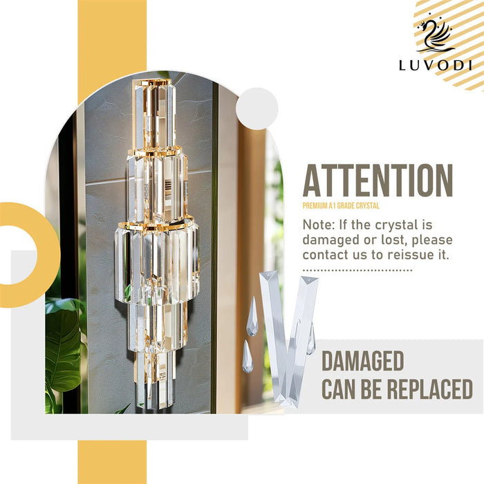 Crystal Wall Sconce – Luxurious 3- or 5-Tier LED Lighting with Gold Finish