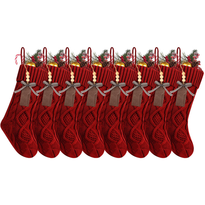 Personalised Christmas Stockings – Knitted Design with Wooden Name Tags