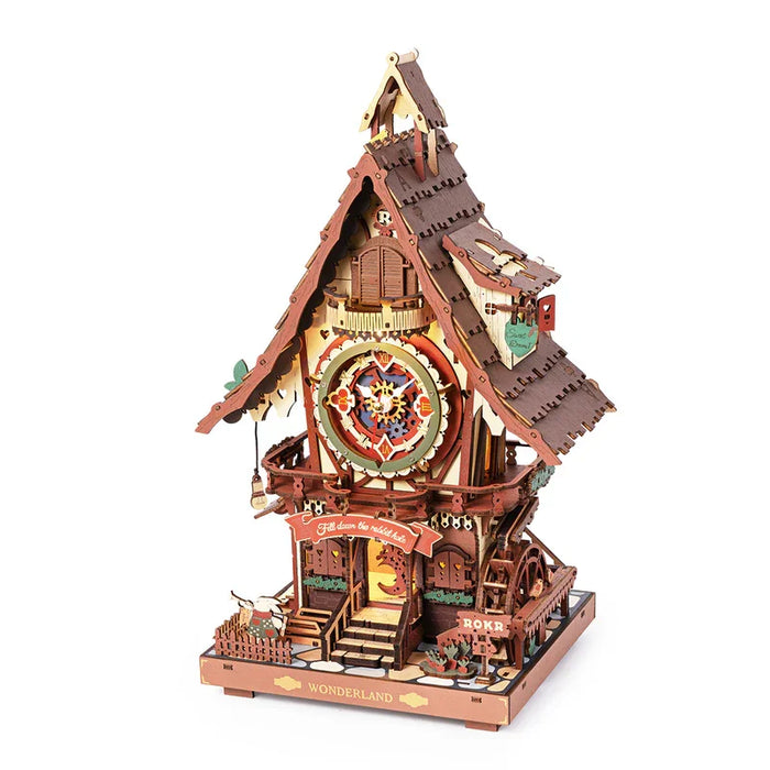 Wooden cuckoo clock 3D puzzle with LED lights and swinging pendulum