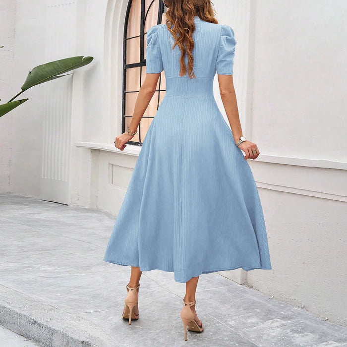 Junior Y2K Midi Dress – Puff Sleeves & Slim A-Line Silhouette - Samanta Factory