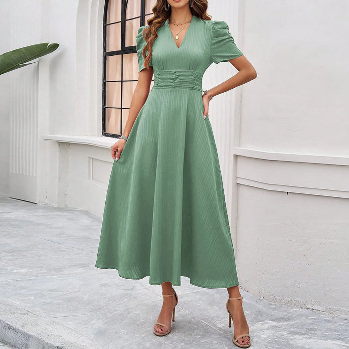 Junior Y2K Midi Dress – Puff Sleeves & Slim A-Line Silhouette - Samanta Factory
