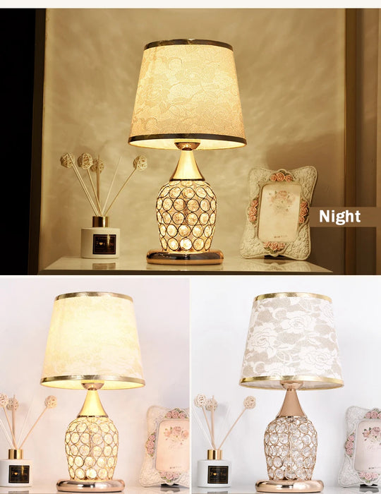 Crystal Table Lamp – Elegant Bedside Light with Polished Chrome Finish