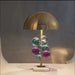 Art Deco mushroom floor lamp with colourful glass globes and polished chrome finish