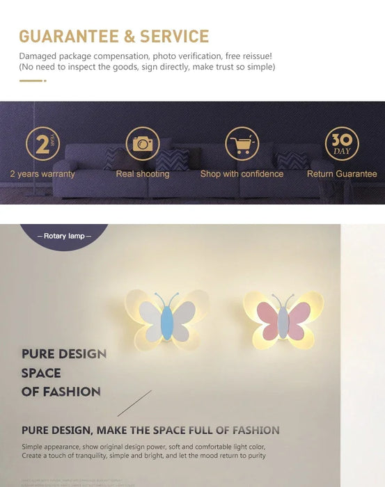 Butterfly Wall Lamp – Colorful LED Acrylic Light for Kids’ Room & Nursery - Samanta Factory