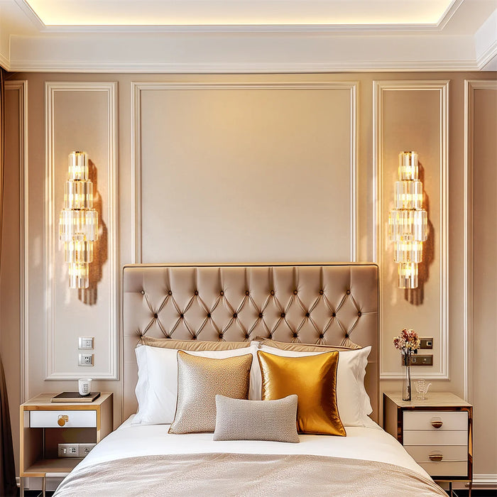 Crystal Wall Sconce – Luxurious 3- or 5-Tier LED Lighting with Gold Finish