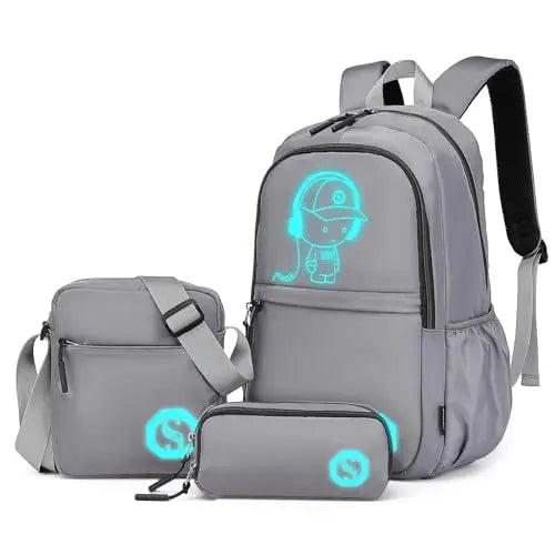 Luminous School Backpack Set – 3-in-1 Glow-in-the-Dark Bag with Laptop Compartment & Accessories - Samanta Factory