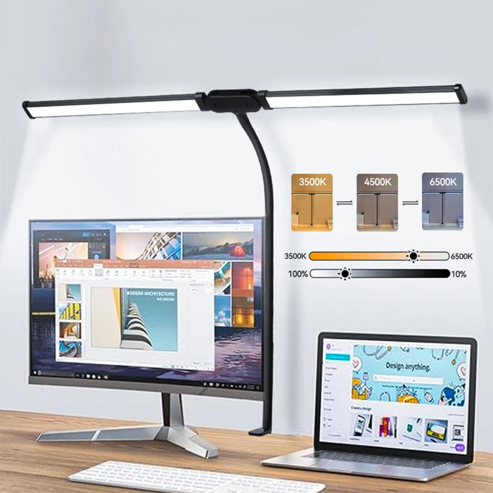 Double-Head LED Desk Lamp – Wide, Adjustable Lighting with 10 Brightness Levels - Samanta Factory