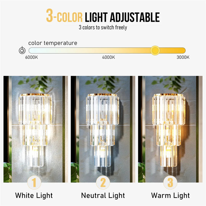 Crystal Wall Sconce – Luxurious 3- or 5-Tier LED Lighting with Gold Finish