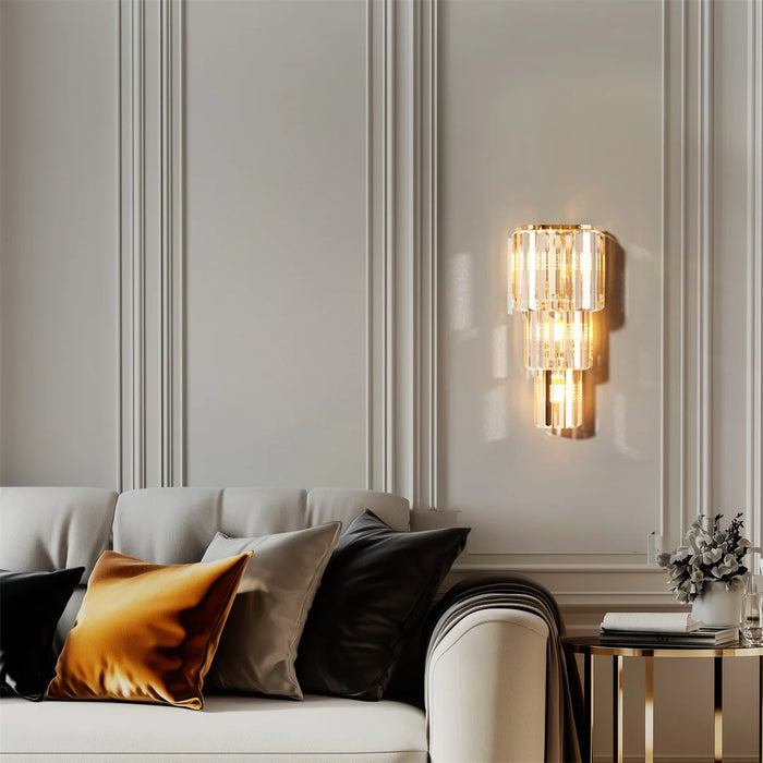 Crystal Wall Sconce – Luxurious 3- or 5-Tier LED Lighting with Gold Finish
