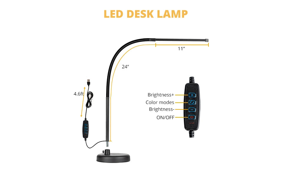 Adjustable LED Desk Lamp – 360° Flexible Gooseneck with 30 Lighting Modes