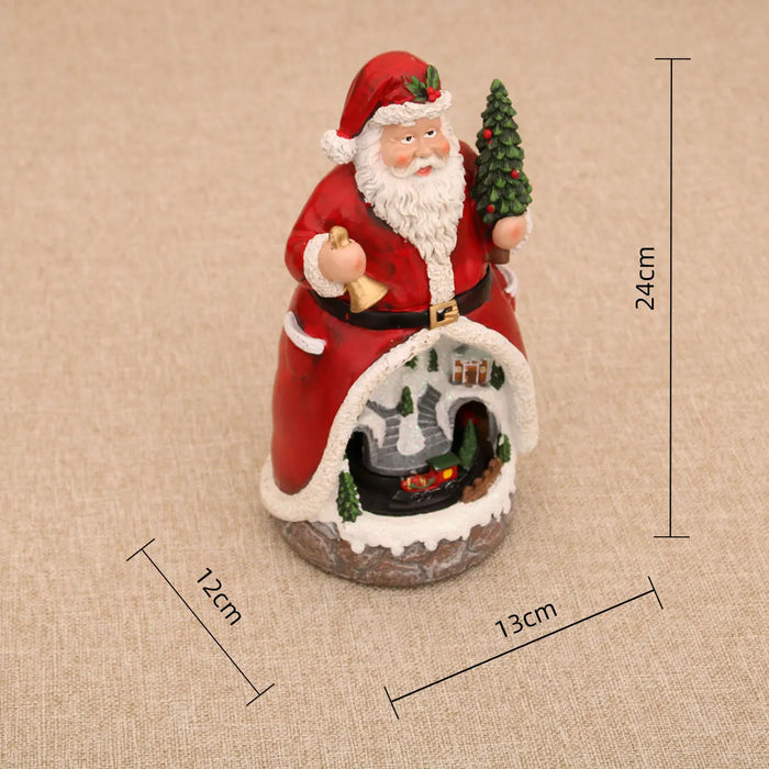 Lighted Christmas Cabin Music Box – LED Santa & Snowman Decoration with Rotating Train