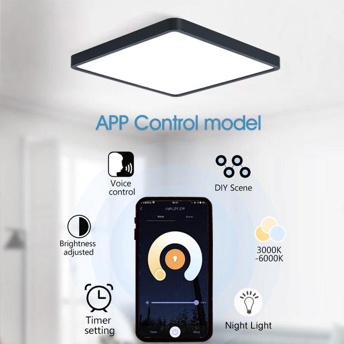 Smart LED Ceiling Light – Wood Grain Design with App & Remote Control