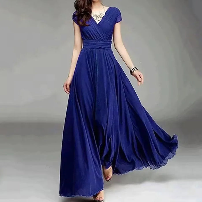 Party Dress – V-Neck Chiffon Elegance - Samanta Factory