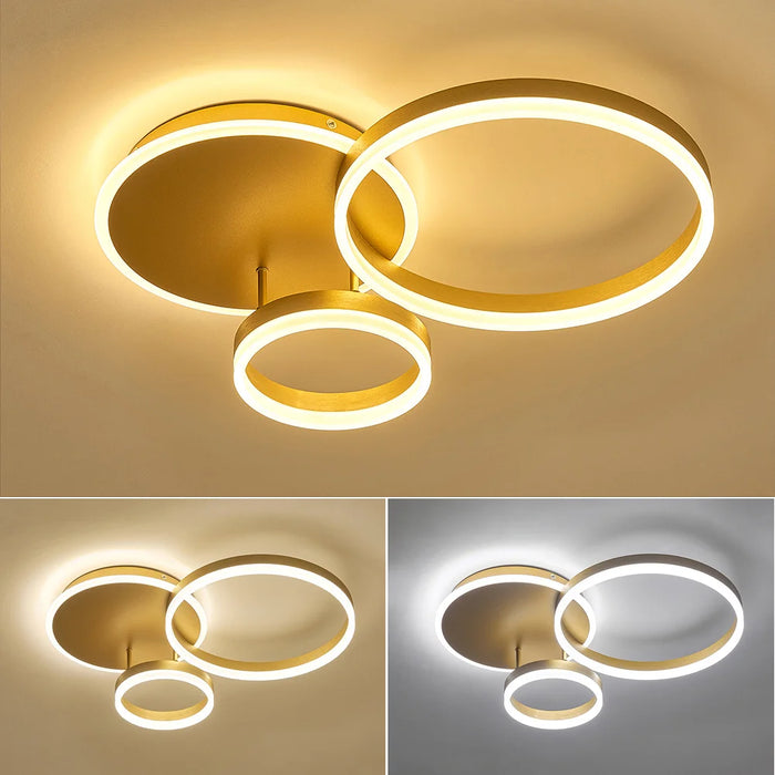 LED Ceiling Light – Modern Gold Triple-Ring Design with Remote Control - Samanta Factory