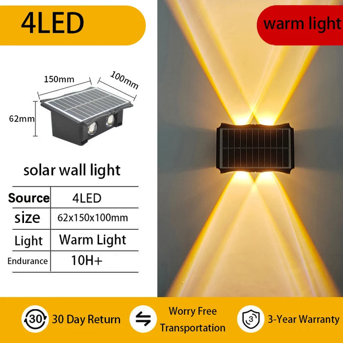 Solar Wall Light – IP65 Waterproof Warm LED for Outdoor Facades