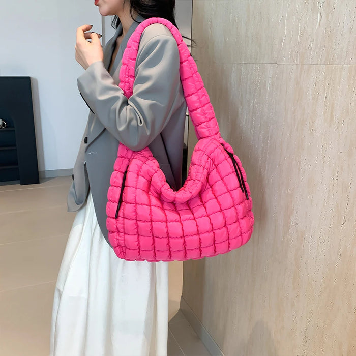 Women’s Puffer Shoulder Bag – Fashion Bubble Tote with Large Capacity - Samanta Factory