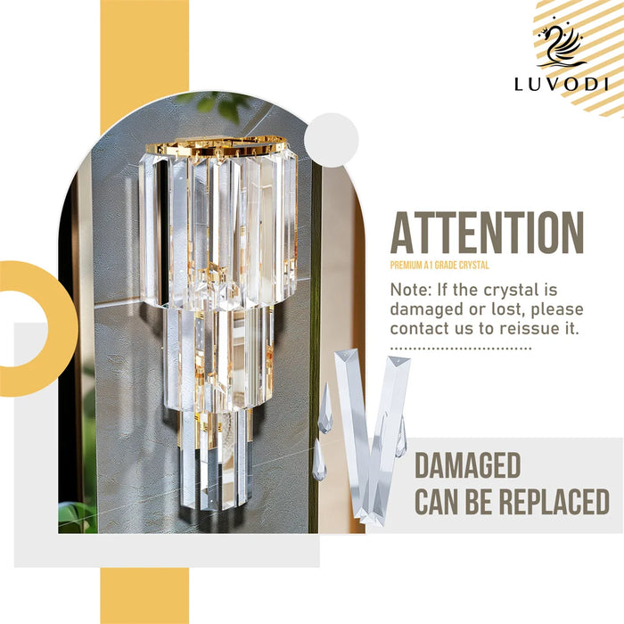 Crystal Wall Sconce – Luxurious 3- or 5-Tier LED Lighting with Gold Finish