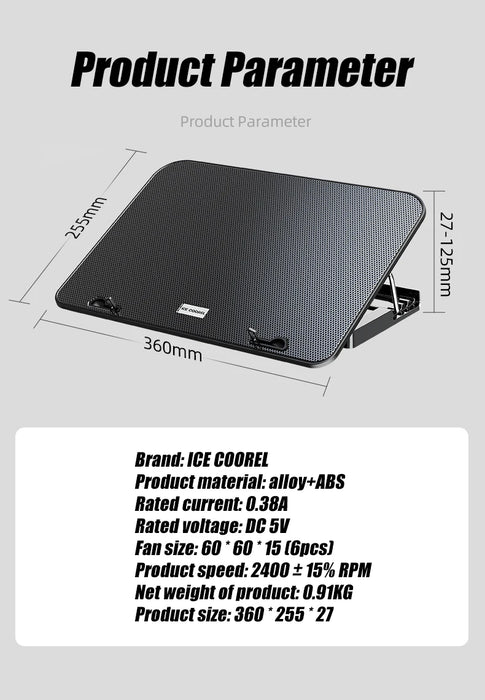 Laptop Cooling Pad – 6-Fan Ultra-Quiet Airflow for 13–18" Notebook - Samanta Factory