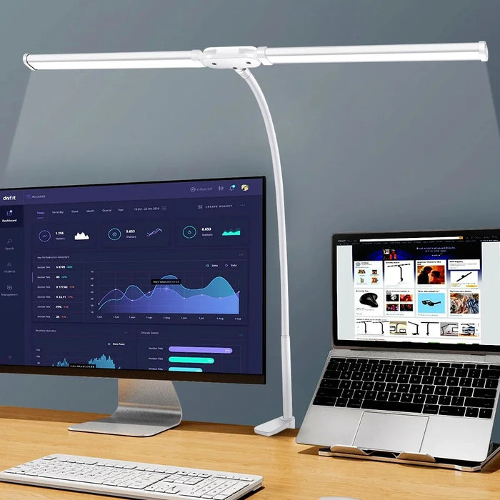 Double-Head LED Desk Lamp – Wide, Adjustable Lighting with 10 Brightness Levels - Samanta Factory