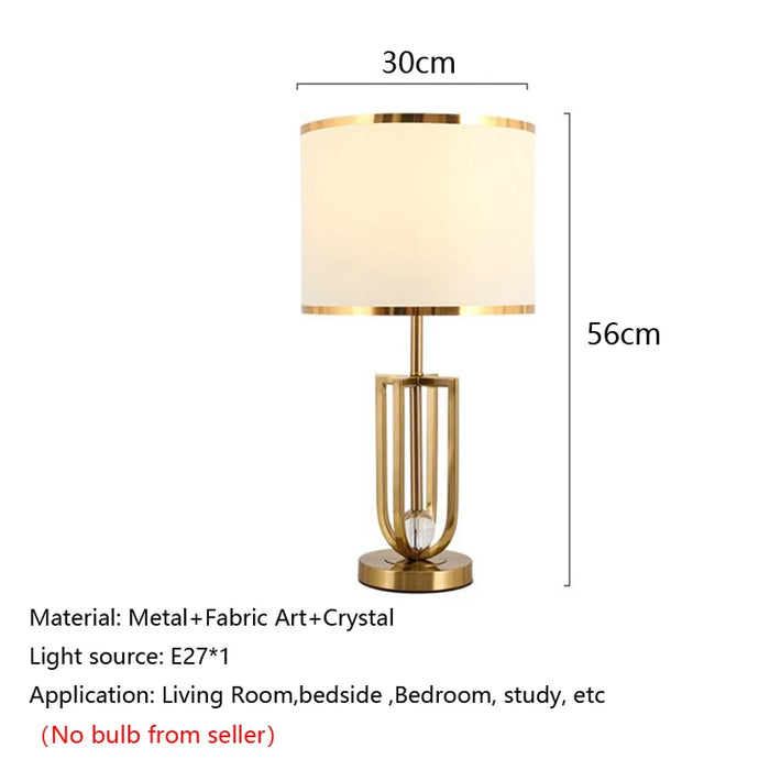 European-Style Bedside Table Lamp – Fabric Shade with Crystal Accent