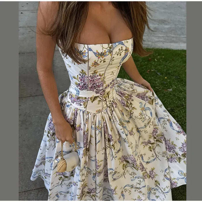 A-line Strap Long Dress – Square Neck & Backless Design - Samanta Factory