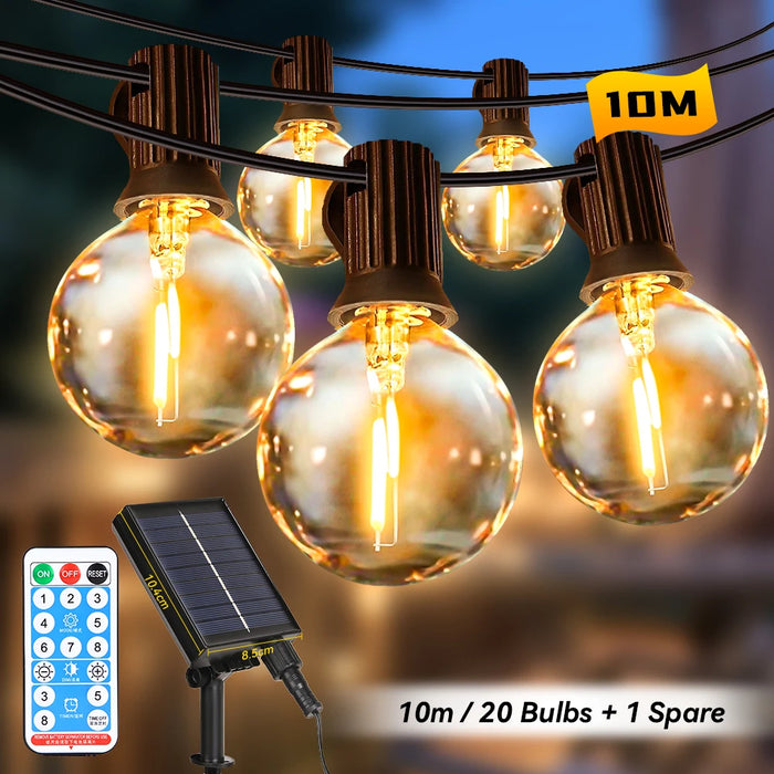 Solar String Lights – Outdoor Waterproof G40 Bulbs with Remote Control