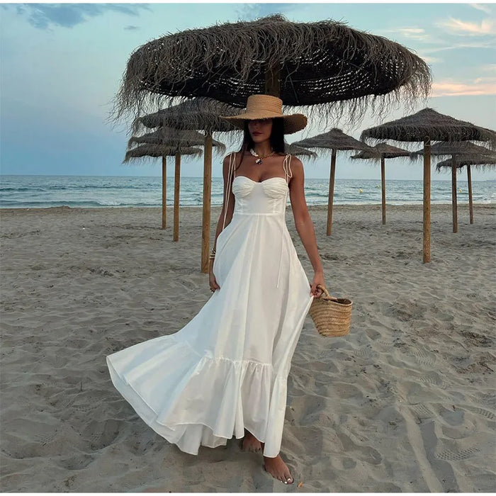 A-line Strap Long Dress – Square Neck & Backless Design - Samanta Factory