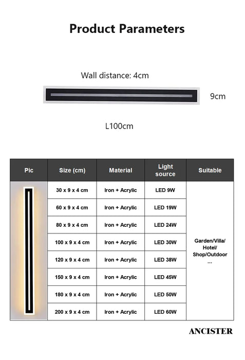 Outdoor LED Wall Light – Waterproof IP65 Long Strip Sconce for Porch & Courtyard - Samanta Factory