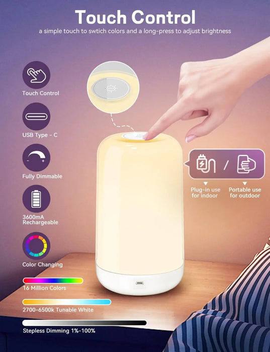 Smart RGB Night Light Lamp – Touch Control with App - Samanta Factory