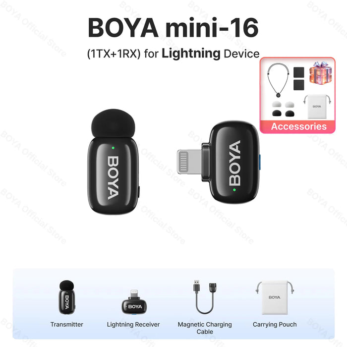 BOYA Mini Wireless Microphone – 2.4GHz Lavalier Mic with Charging Case for iPhone & Android - Samanta Factory