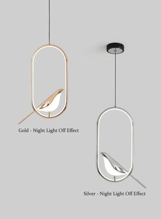 Bird Pendant Light – Modern Gold & Silver Hanging Lamp with Rotatable Magpie Design - Samanta Factory