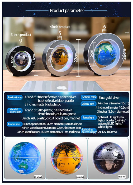 Floating Moon Globe Lamp – O-Type Magnetic Frame with LED Night Light - Samanta Factory