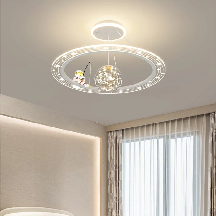 Modern Flush Mount LED Chandelier – Remote-Control Dimmable Ceiling Light