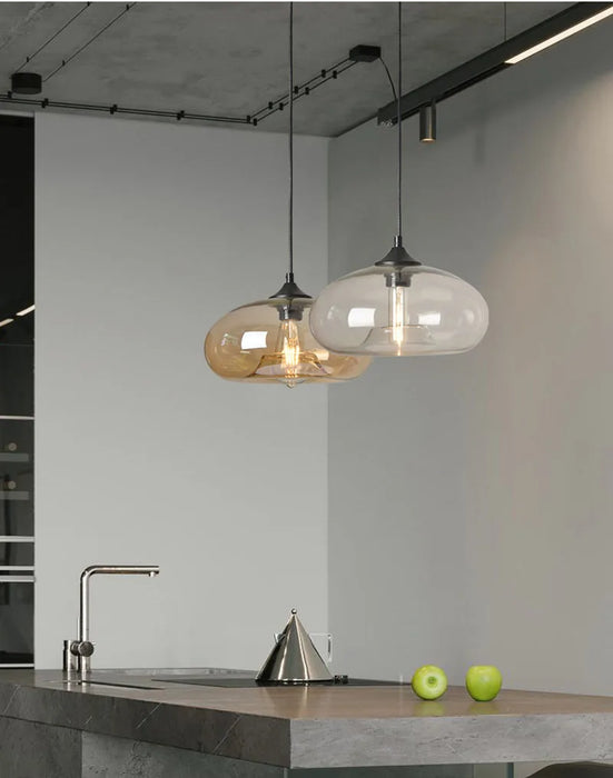 Modern Glass Pendant Light – Elegant LED Ceiling Fixture with Iron Finish - Samanta Factory