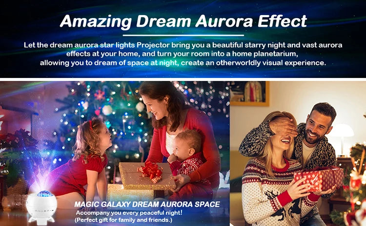 Galaxy Light Projector – 360° Dream Aurora Star & Moon Lamp with Bluetooth, White Noise & Rechargeable Battery - Samanta Factory
